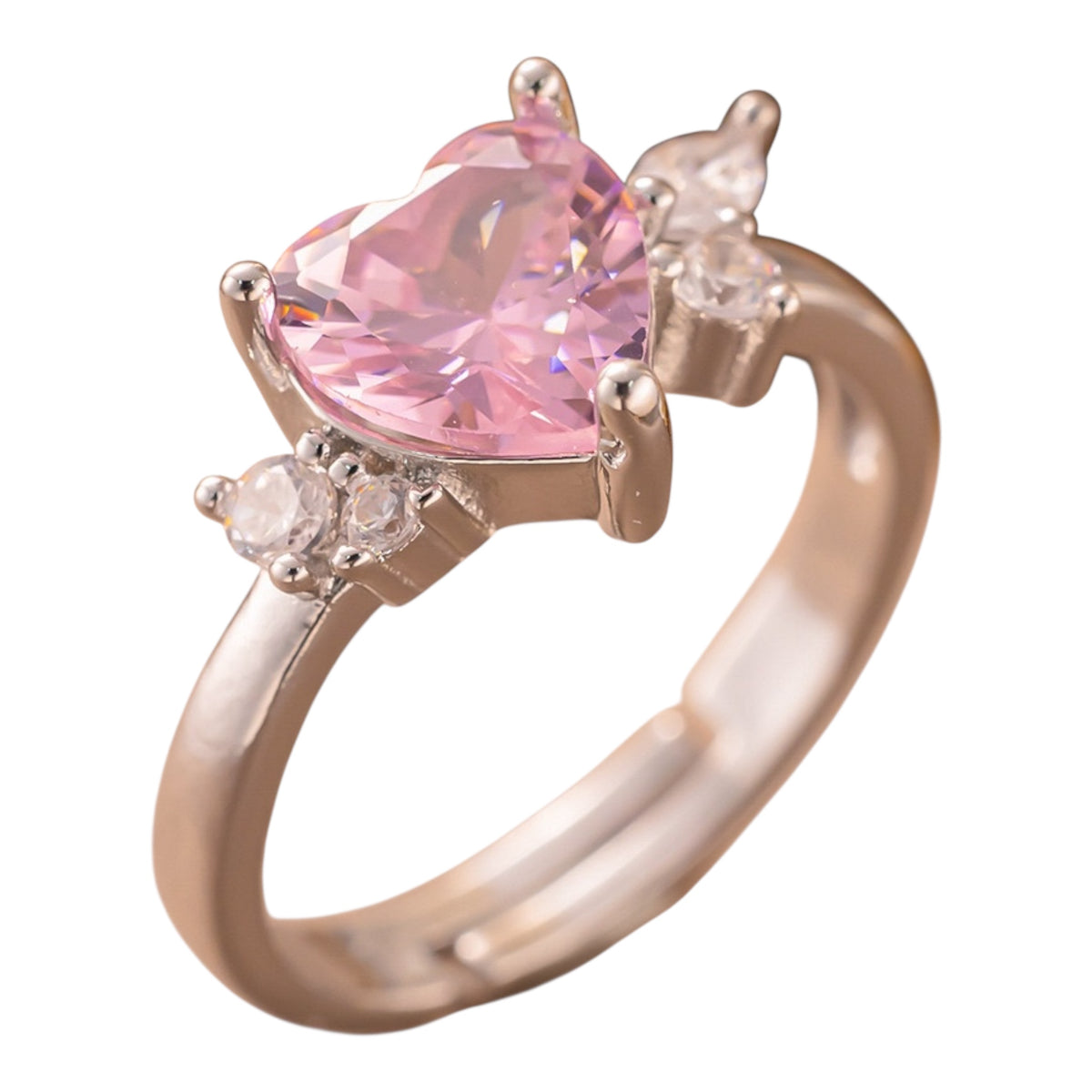 Verstellbarer Ring - Rosa Herz | Silber
