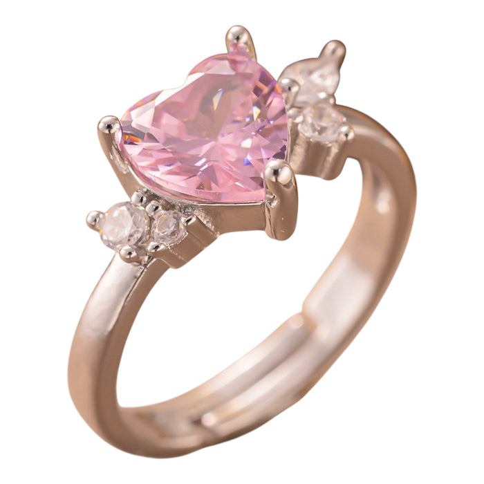 Verstellbarer Ring - Rosa Herz | Silber