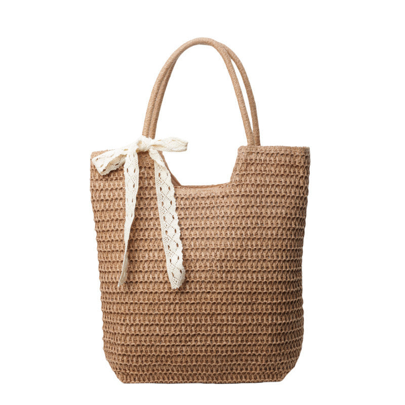 Stroh-Shopper mit Schleife | Creme