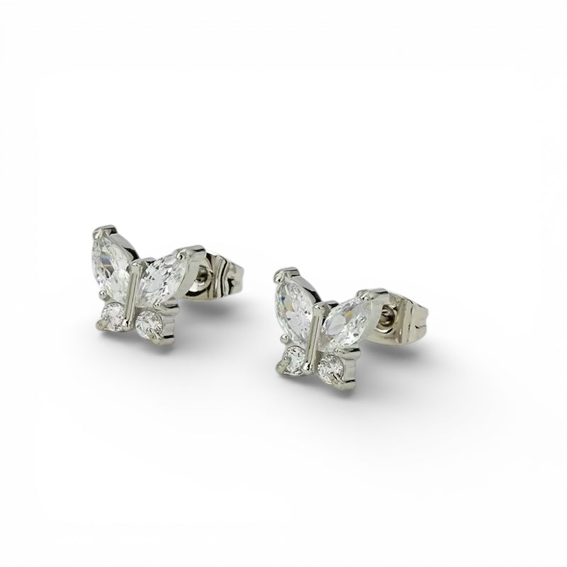 Vergoldete Titan Ohrstecker Schmetterling mit Zirkonia  | Silber