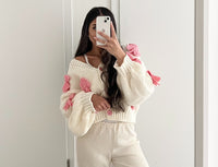 Strickjacke mit großen Schleifen | Rosa