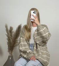 Oversized Woll-Cardigan mit Streifen | Beige