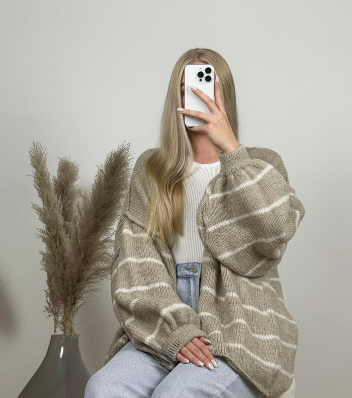 Oversized Woll-Cardigan mit Streifen | Beige