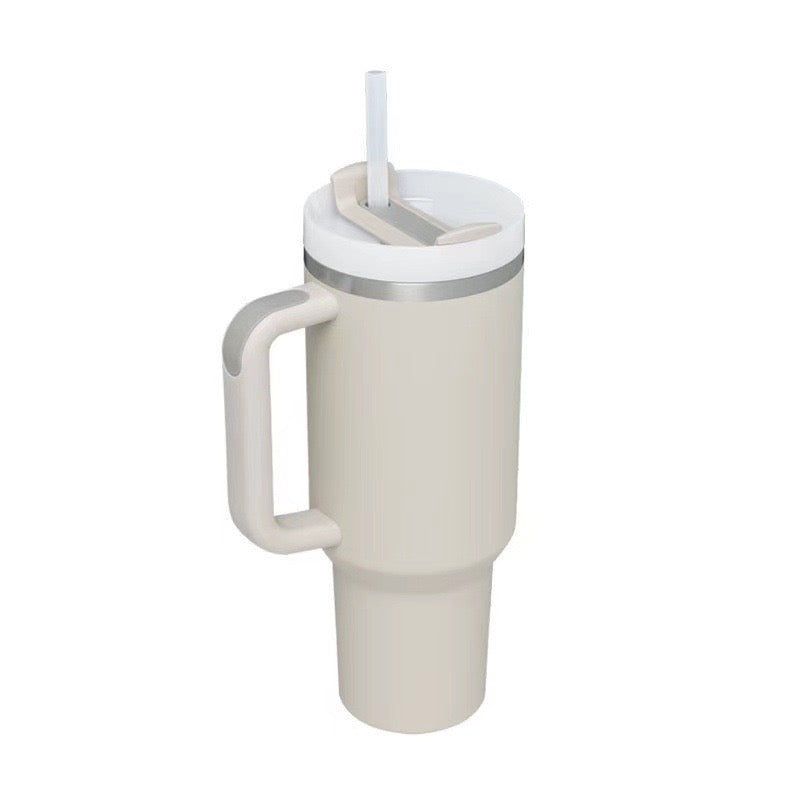 Thermobecher aus Edelstahl – Isolierbecher mit Griff & Deckel Creme