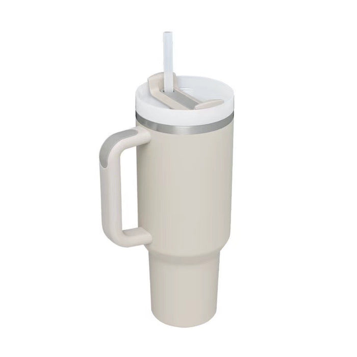 Thermobecher aus Edelstahl – Isolierbecher mit Griff & Deckel Creme