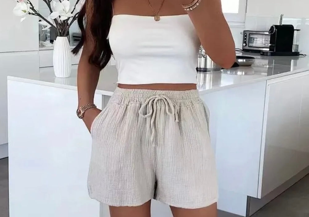 Musselin Shorts aus Baumwolle – Luftige Sommer Shorts mit Elastikbund | Beige