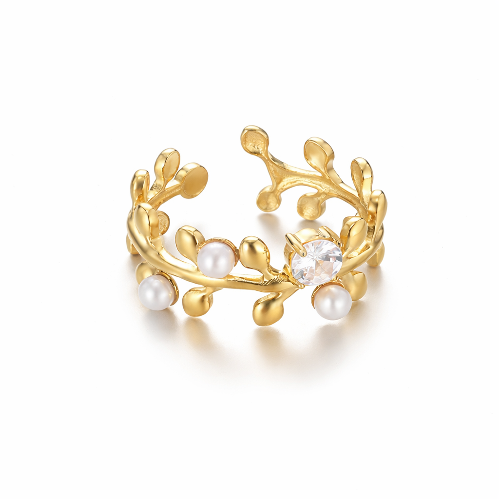 Verstellbarer Ring mit Perlen & Zirkonia – Edelstah