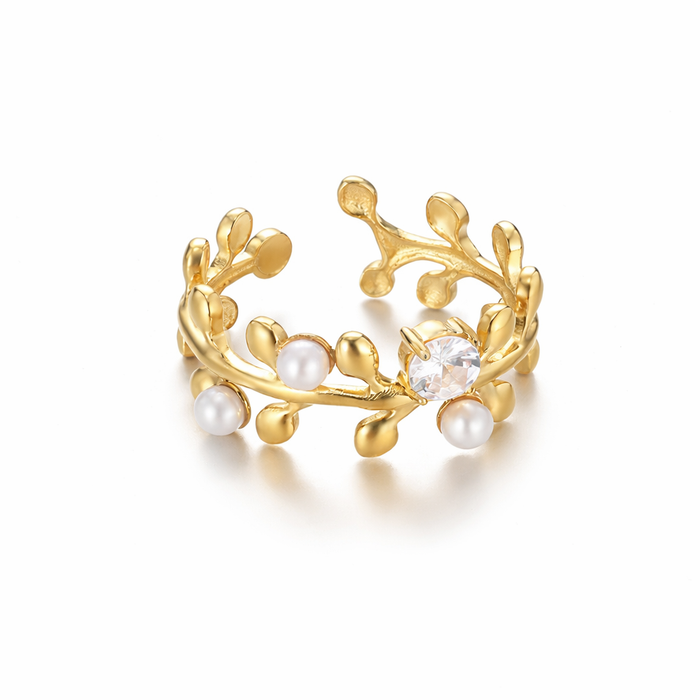 Verstellbarer Ring mit Perlen & Zirkonia – Edelstah