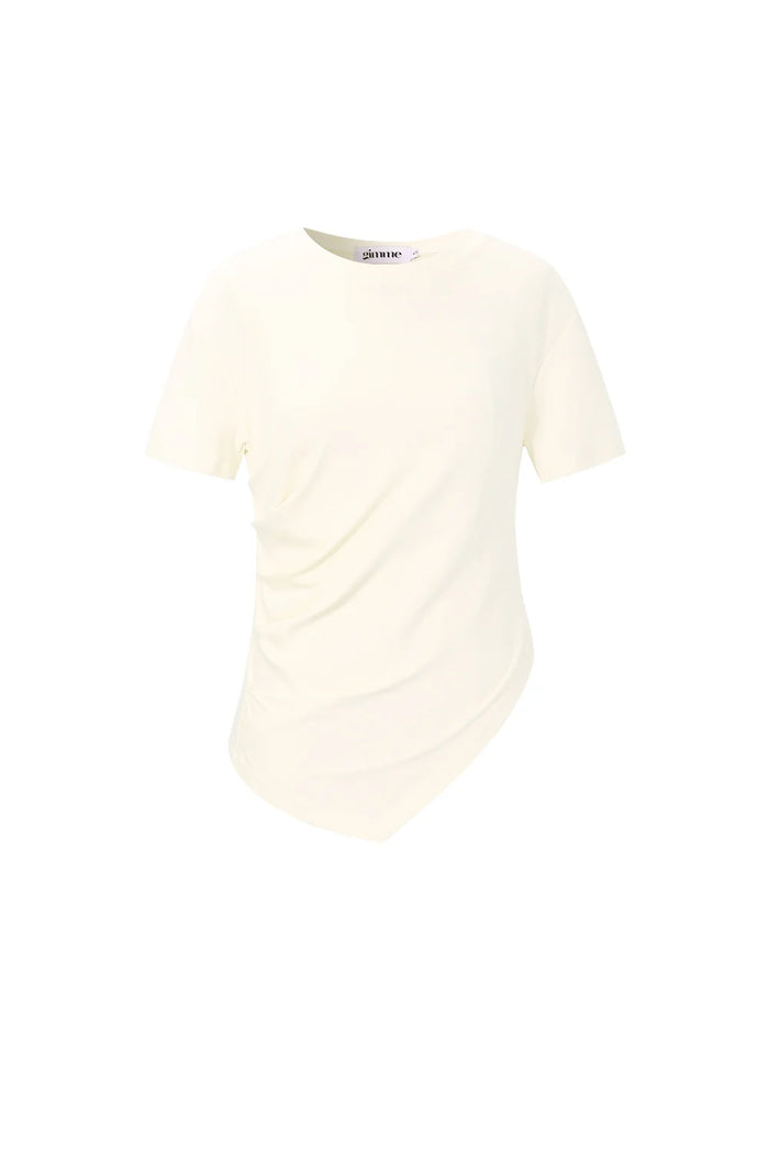 Asymmetrisches Shirt – Figurbetontes Basic Oberteil - Creme