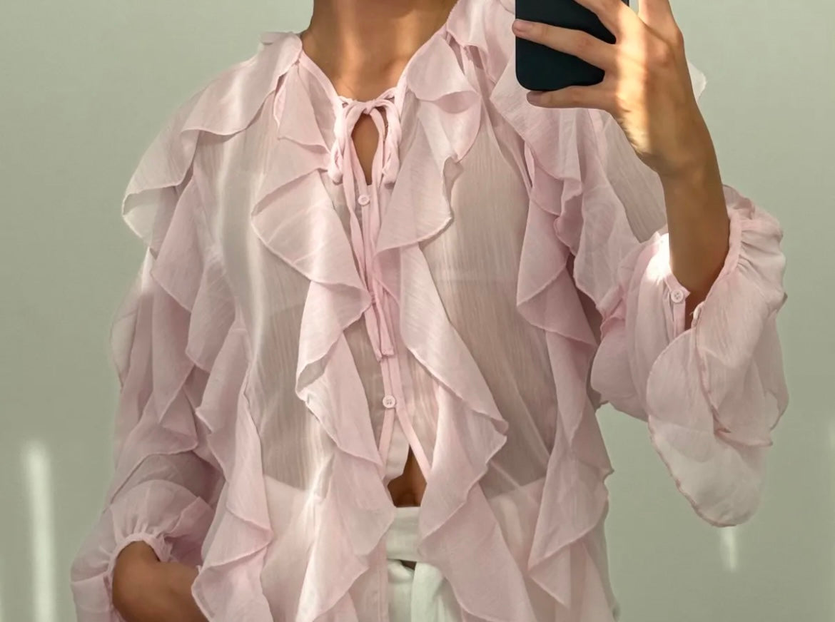 Volantbluse mit Rüschen | Rosa