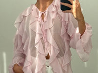 Volantbluse mit Rüschen | Rosa