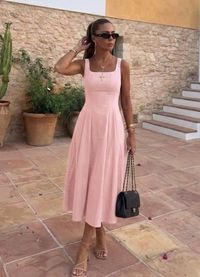 Midikleid – Figurbetontes Sommerkleid mit ausgestelltem Rock | Rosa