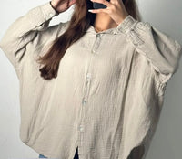 Oversize Musselin Bluse | Beige