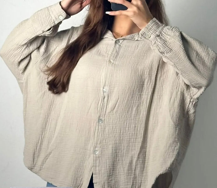 Oversize Musselin Bluse | Beige