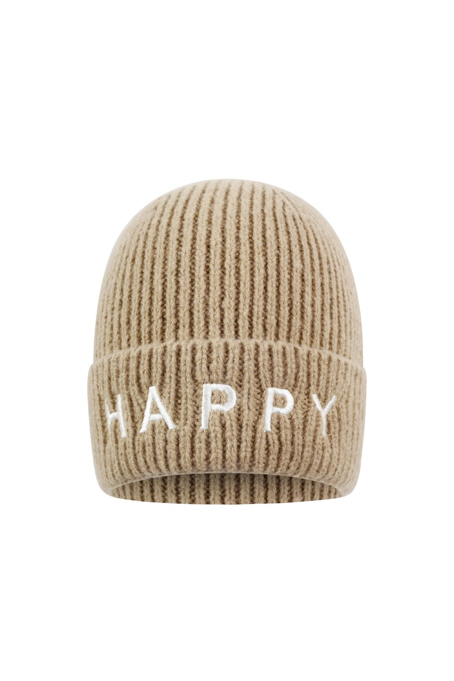 Strickmütze, Beanie „HAPPY“ | Beige