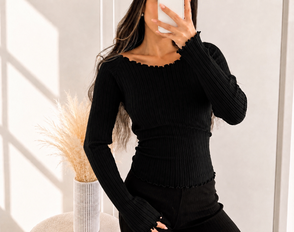 Rippstrick Longsleeve mit Wellenkante | verschiedene Farben