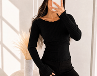 Rippstrick Longsleeve mit Wellenkante | verschiedene Farben