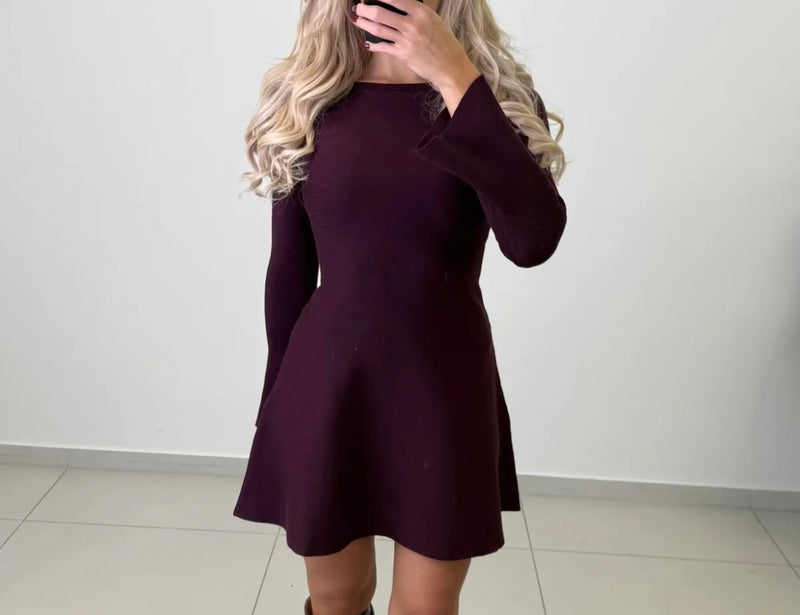 Rippstrick Kleid A- Linie - Bordeaux