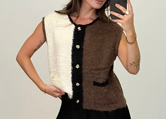 Colorblock Strickweste - Braun/ Schwarz