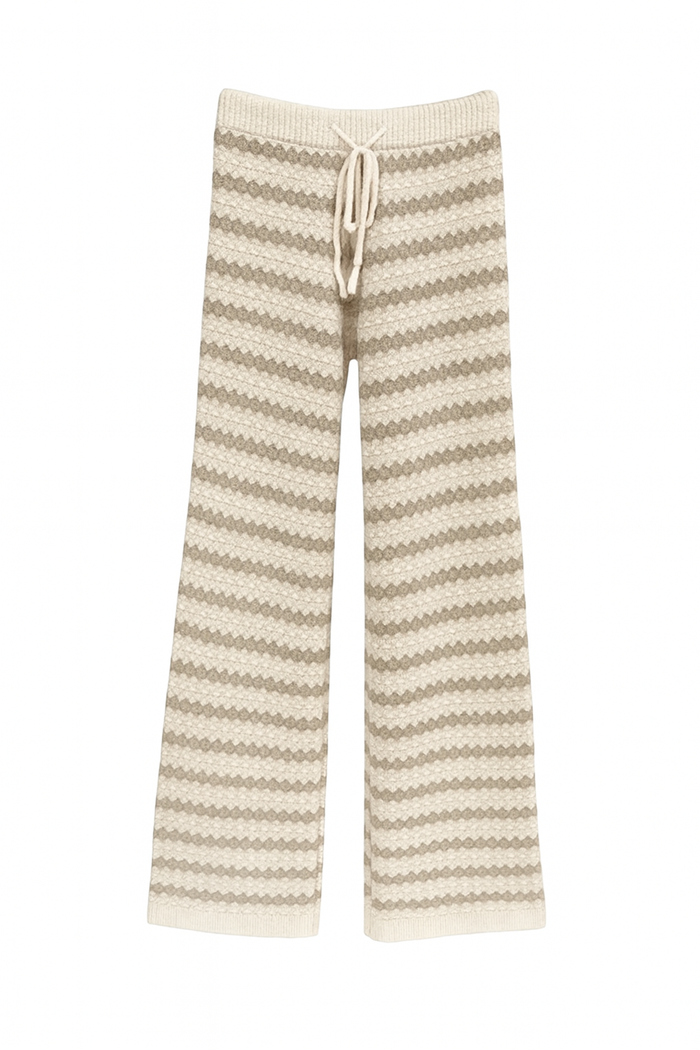 Gestreifte Strickhose mit Gummibund - Beige/ Braun