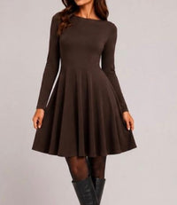 Kleid  Langarm – Elegantes Kleid mit ausgestelltem Rock | Braun