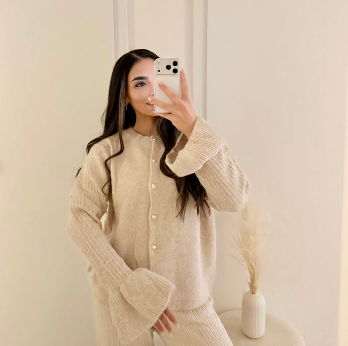 Soft Button Knit Cardigan - Beige