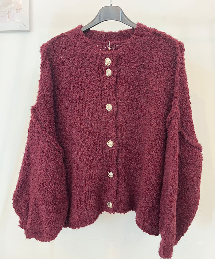 Kuschelige Oversize Strickjacke mit Knöpfen | Weinrot