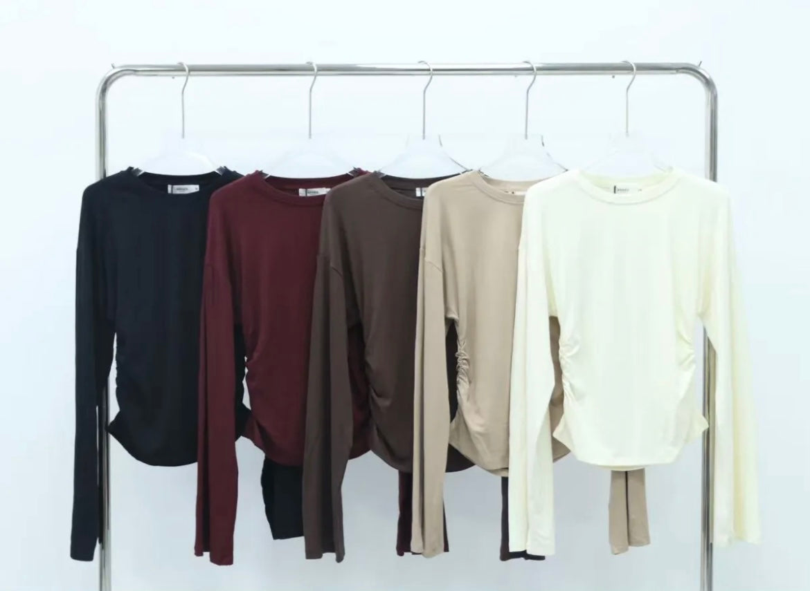 Vorbestellung | Basic Stretch  – Langarmshirt mit Raffung | verschiedene Farben