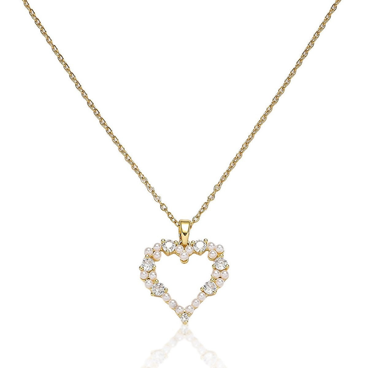 Halskette - Herzanhänger mit Perlen & Zirkonia | Gold