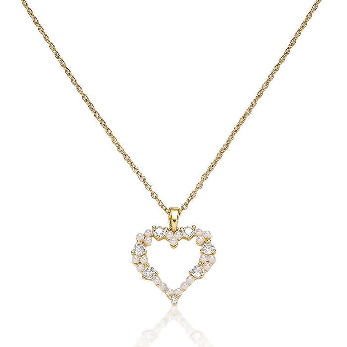 Halskette - Herzanhänger mit Perlen & Zirkonia | Gold