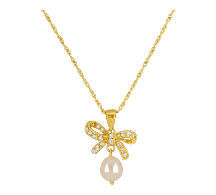 Schleifen-Kette mit Perlen | Gold