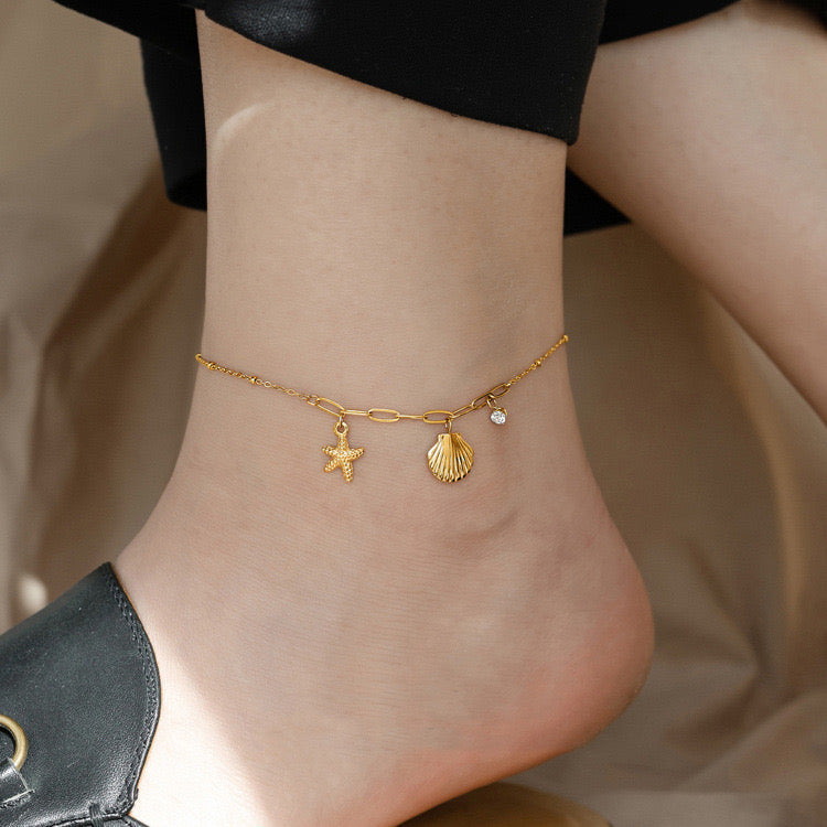 Fußkette – Seestern & Muschel