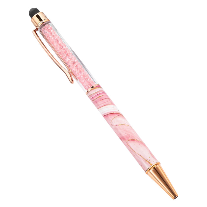 Kristall Kugelschreiber mit Touchpen – Marmor Design | Rosa