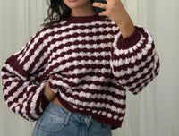 Strickpullover mit Muster | Bordeaux/ rosa