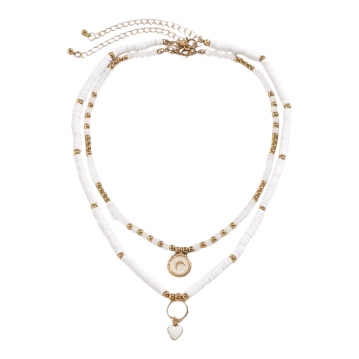 Perlenketten Set mit Coin und Herz Anhänger im Boho Stil