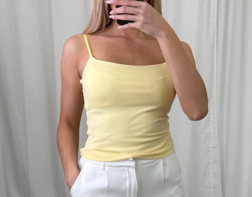 Basic Stretch Spaghettiträger Top  | Gelb