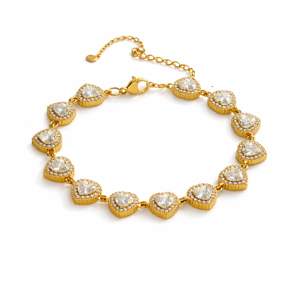 Golden Heart Bracelet – Elegantes Armband mit funkelnden Herzdetails