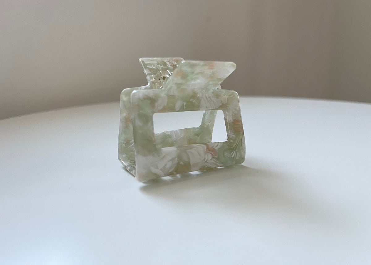 Square Haarklammer | Green Marble