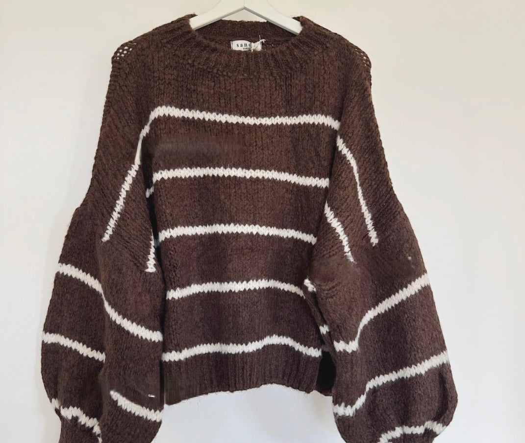 Oversize Gestreifter Pullover aus Wolle & Mohair - Braun