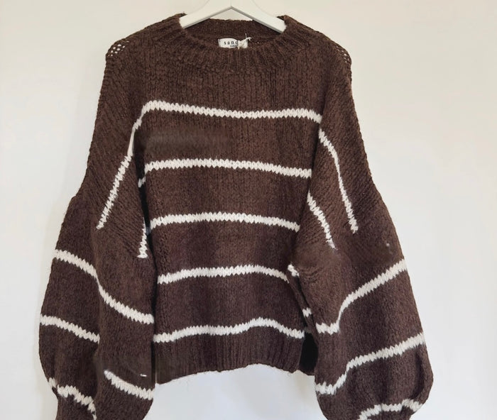 Oversize Gestreifter Pullover aus Wolle & Mohair - Braun