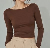 Figurbetontes Basic Langarmshirt | weiß oder braun