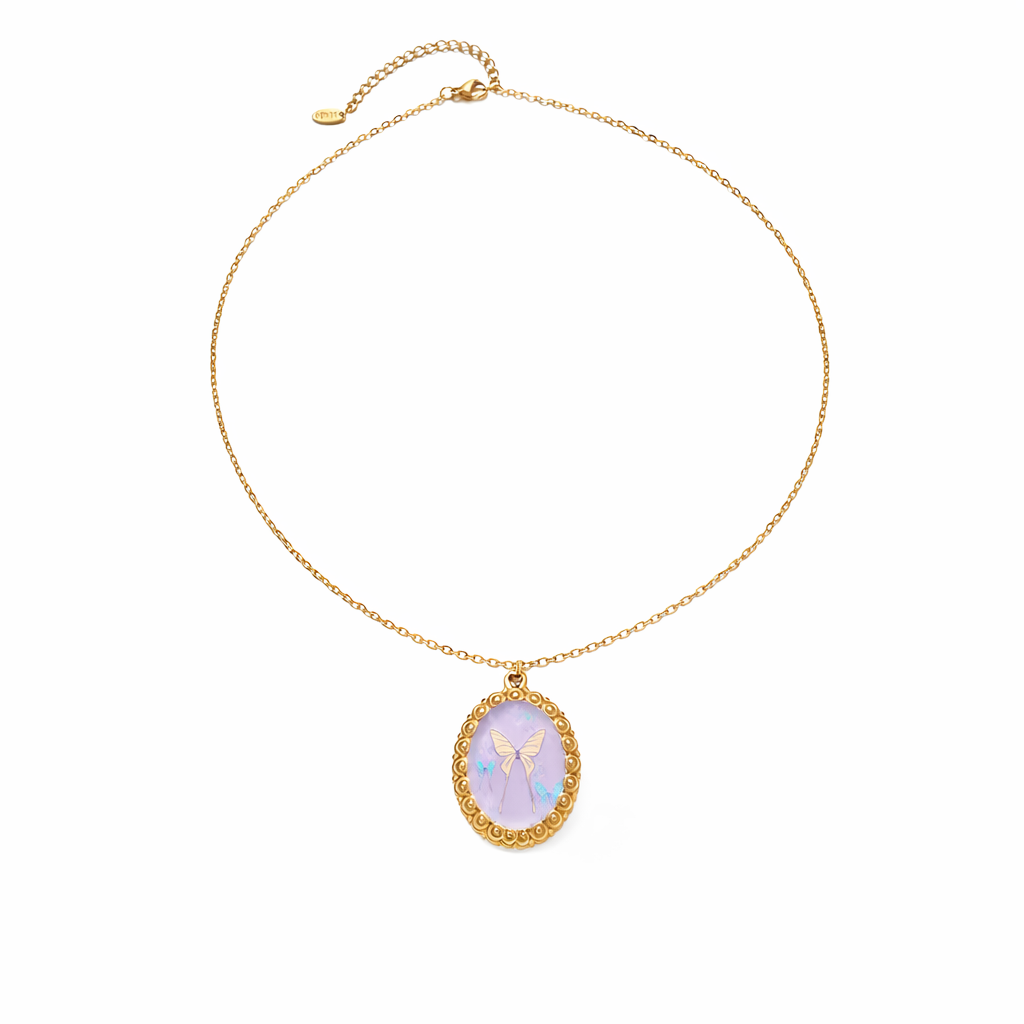 Vintage Schmetterling Halskette Gold – Edelstahl, Retro Medaillon