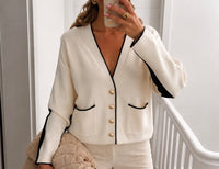 Strick-Cardigan mit Kontrastdetails | schwarz oder weiß
