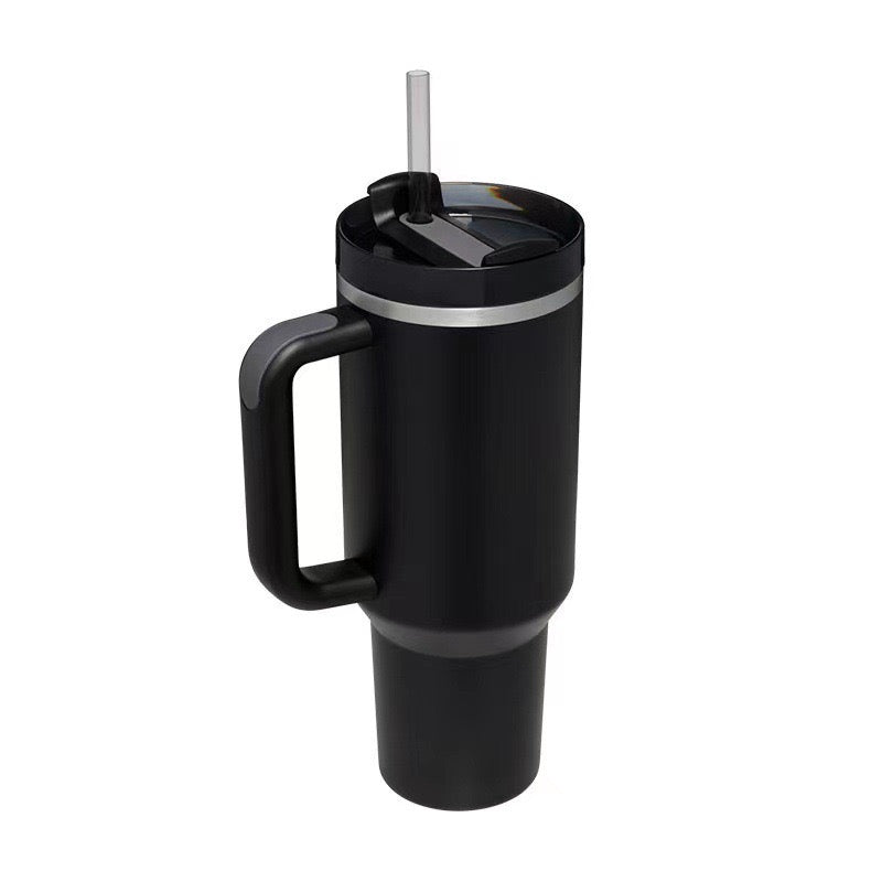 Thermobecher aus Edelstahl – Isolierbecher mit Griff & Deckel Schwarz