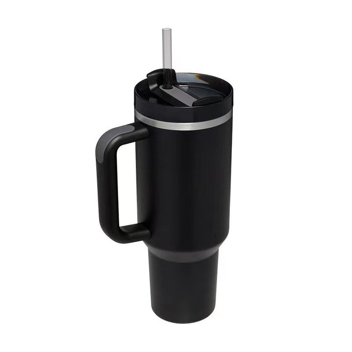 Thermobecher aus Edelstahl – Isolierbecher mit Griff & Deckel Schwarz