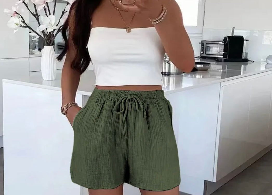 Musselin Shorts aus Baumwolle – Luftige Sommer Shorts mit Elastikbund | Khaki