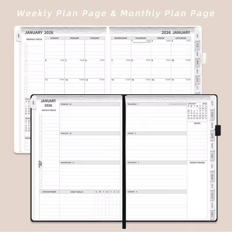2026 Wochen- & Monatsplaner A5 – Hardcover Kalender mit Leseband
