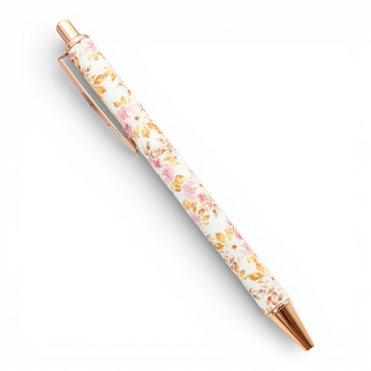 Floraler Kugelschreiber Rosa/ Weiß – Schreibstift mit Blumenmuster & Roségold-Details