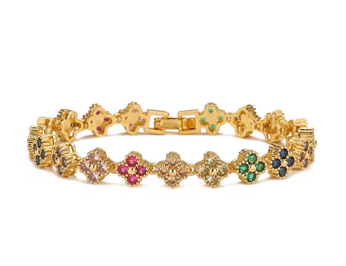 Glitzerndes Kleeblatt Armband | Gold/Bunt