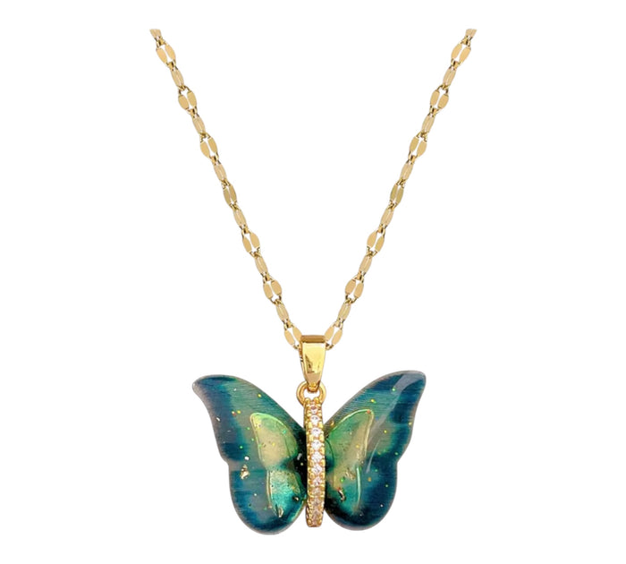 Halskette - Blau-Grüner Schmetterling
